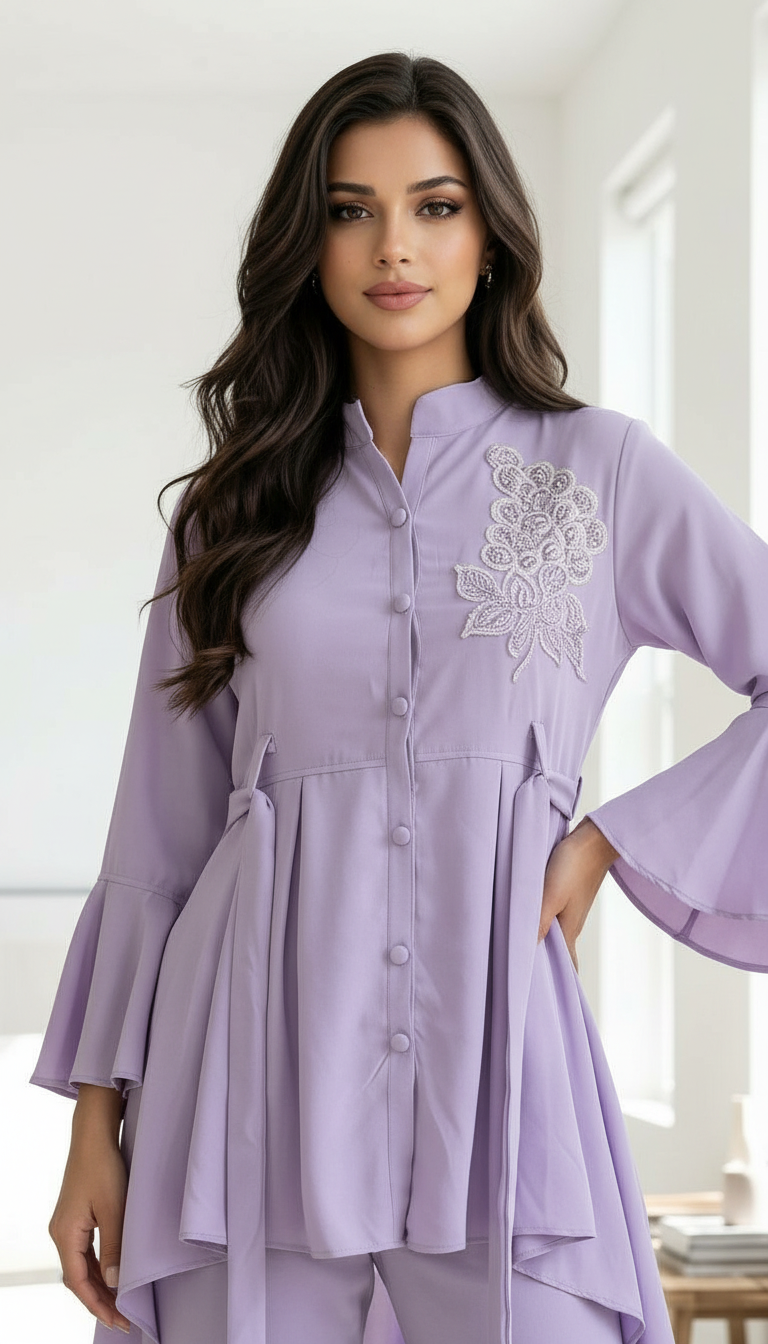 Lavender Embroidered CordSet view 3