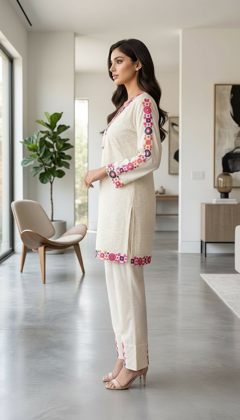 Embroidered Kurta Set view 3