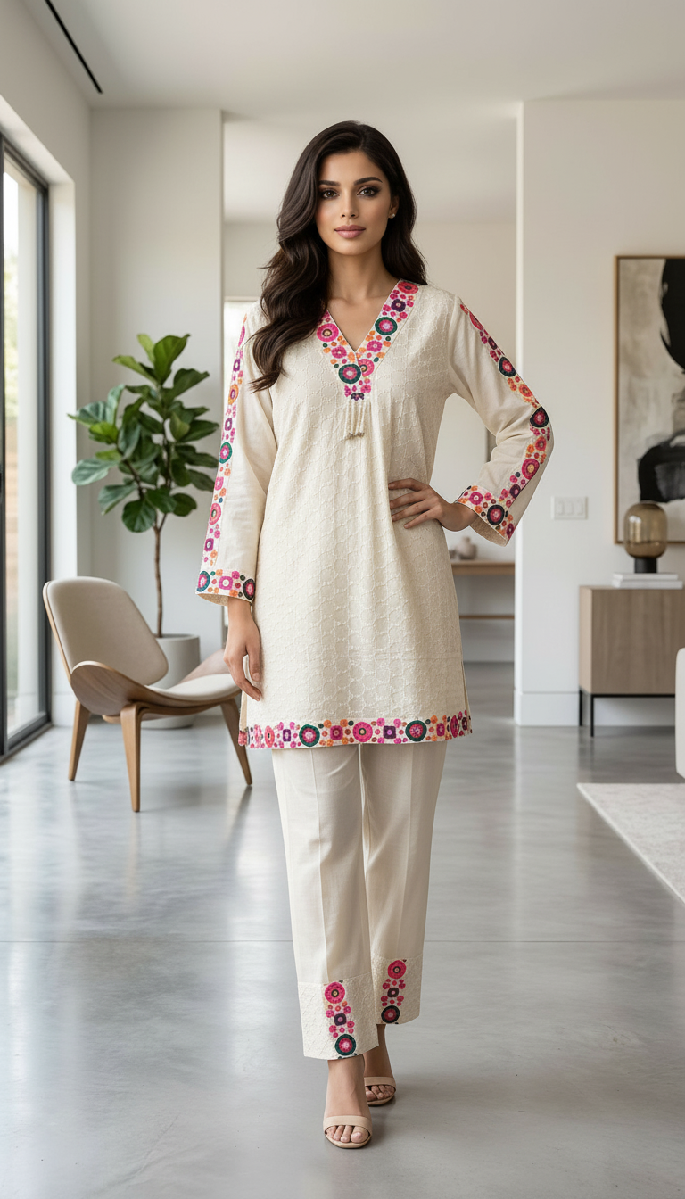 Embroidered Kurta Set view 4