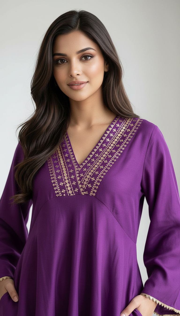 V Neck Kurta Set view 2