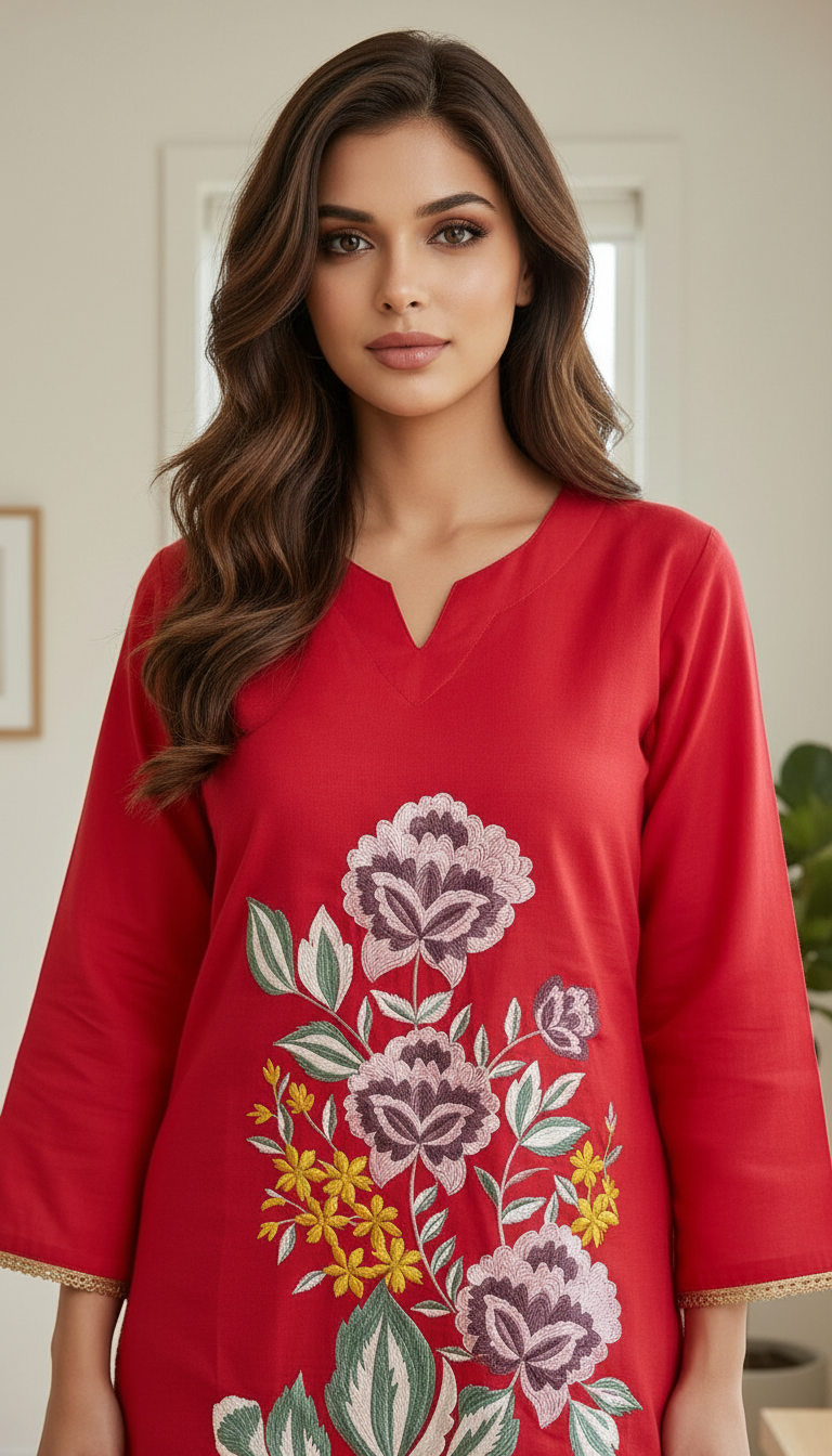 Floral Embroidered Kurta Set view 2