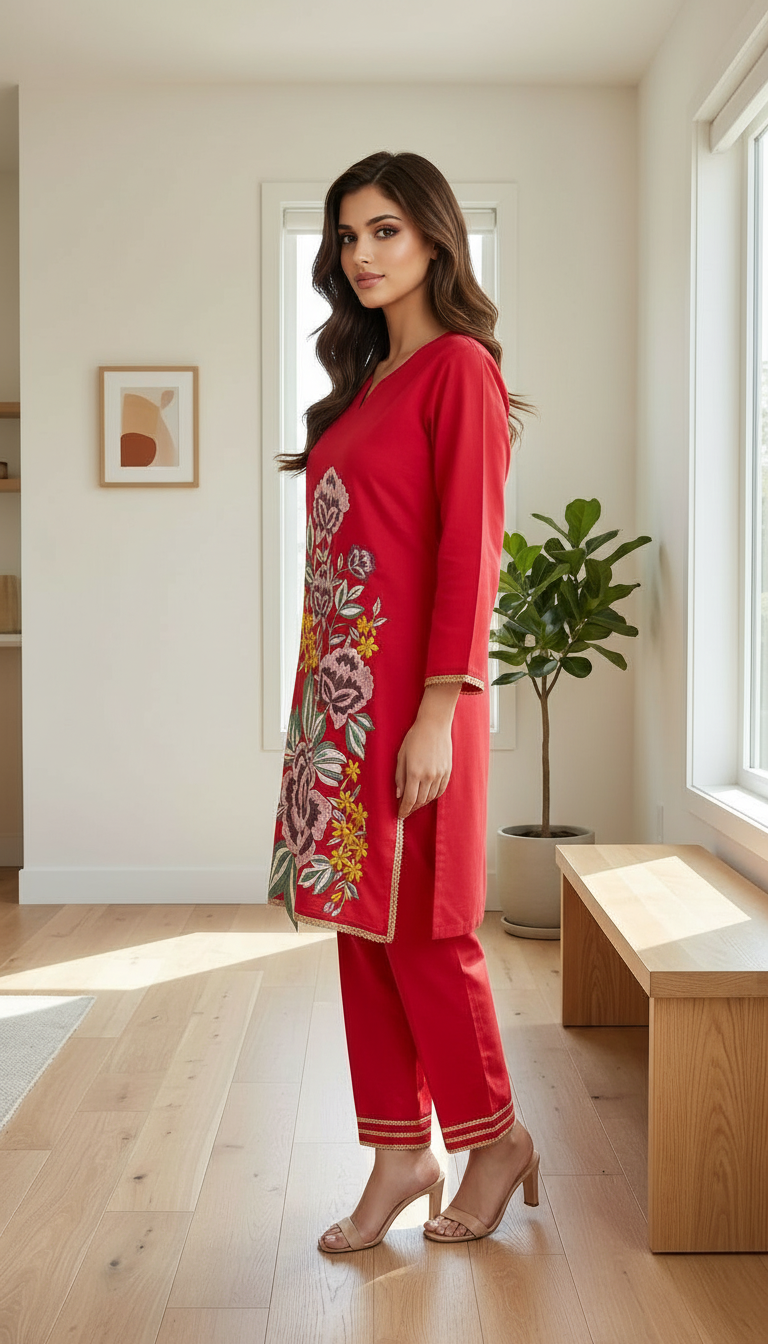 Floral Embroidered Kurta Set view 3