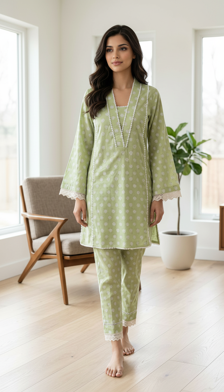 Elegant Green Embroidered Kurta Set view 3