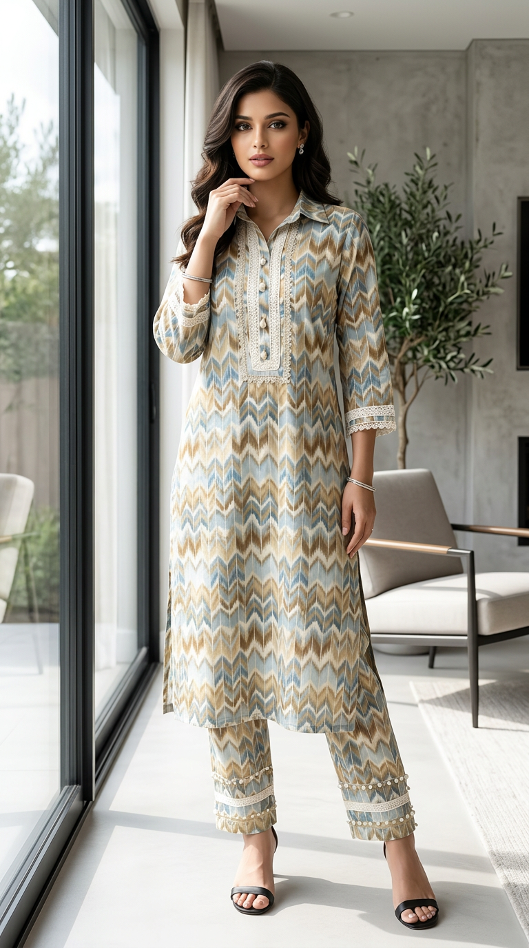 Ethnic Print Kurta Set view 6