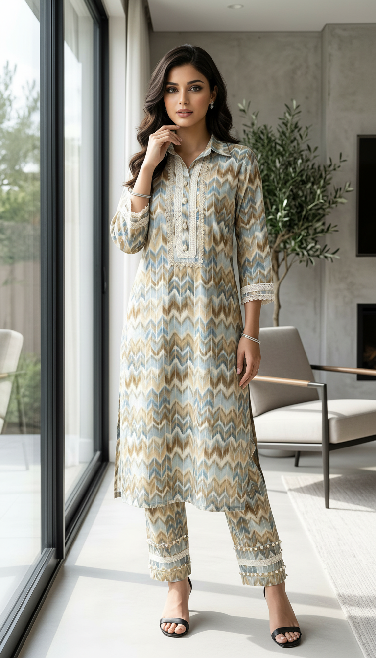 Ethnic Print Kurta Set view 4