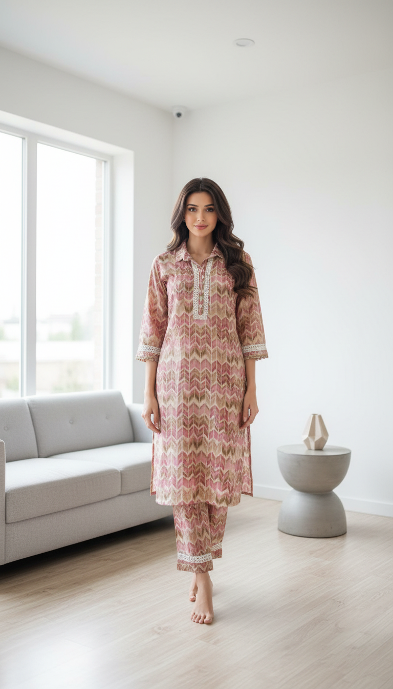 Embroidered Muslin Cotton Kurta Set view 6