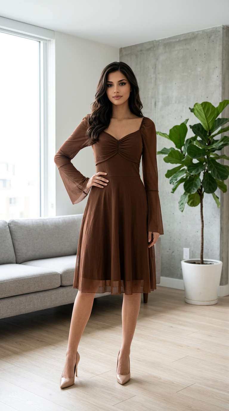 Elegant Brown Midi Dress view 5