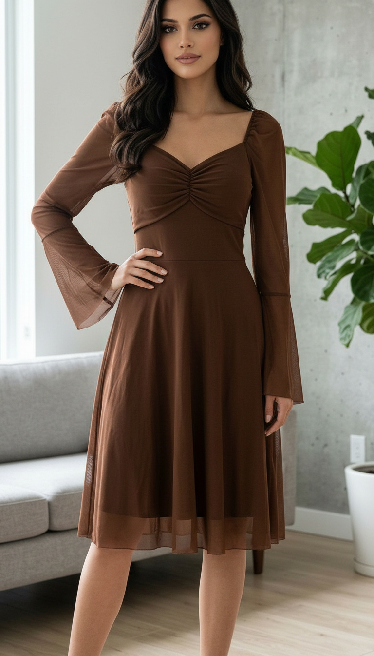 Elegant Brown Midi Dress view 2