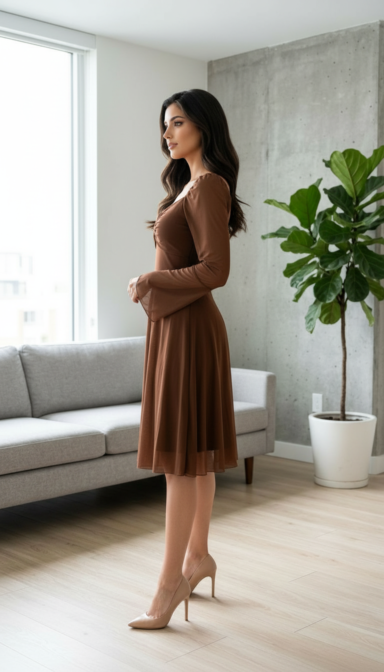 Elegant Brown Midi Dress view 3