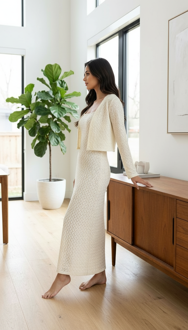Elegant Knit Dress with Shrug view 3