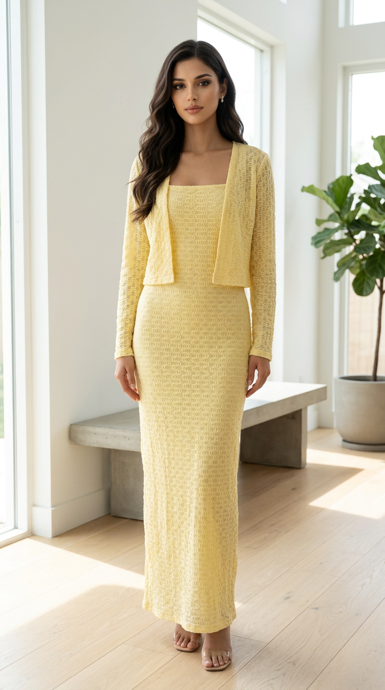 Yellow Textured Maxi Dress view 6