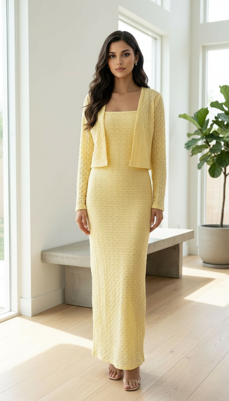 Yellow Textured Maxi Dress view 5