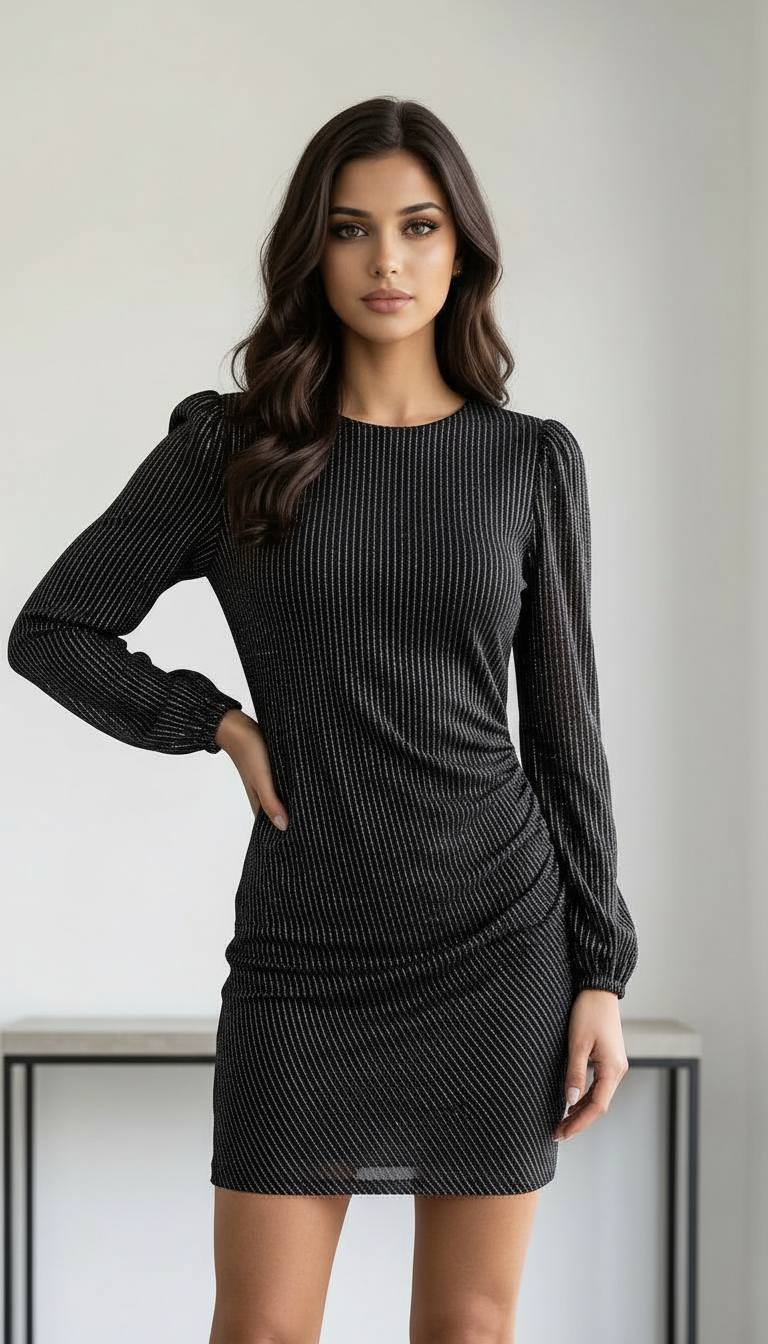Black Long Sleeve Mini Dress view 2