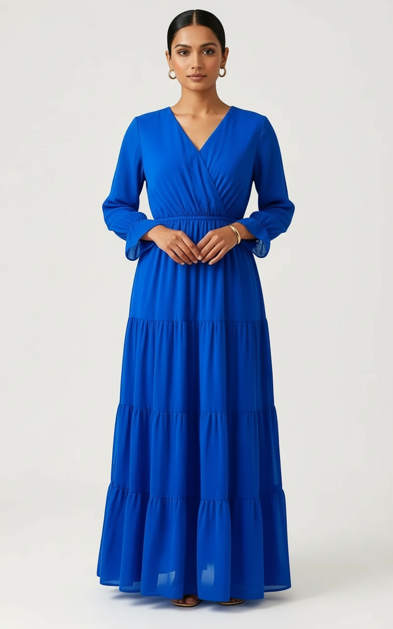 Tiered Blue Maxi Dress view 6