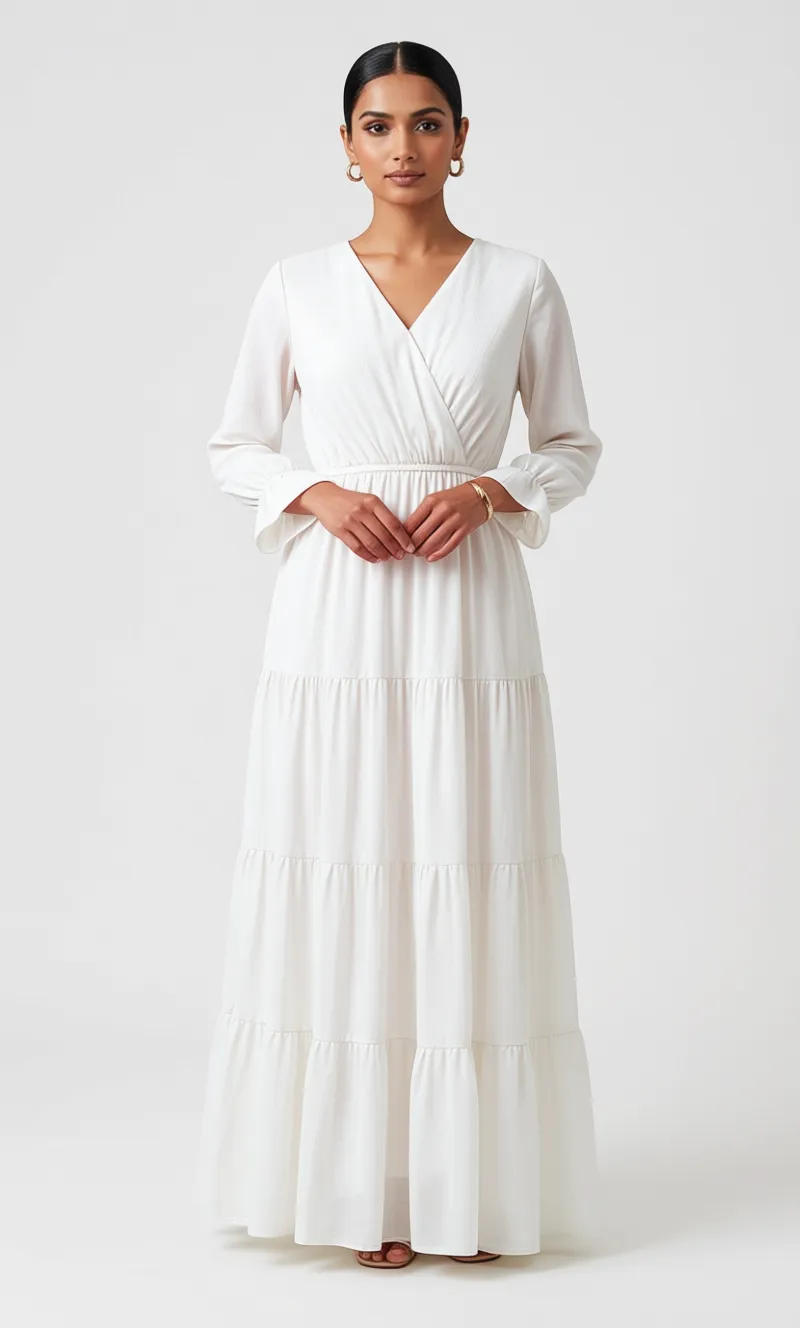Georgette White Maxi Dress view 5