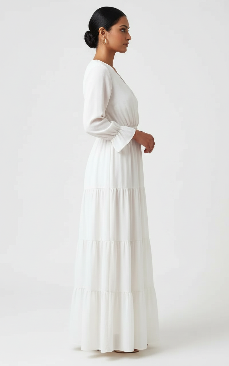 Georgette White Maxi Dress view 3
