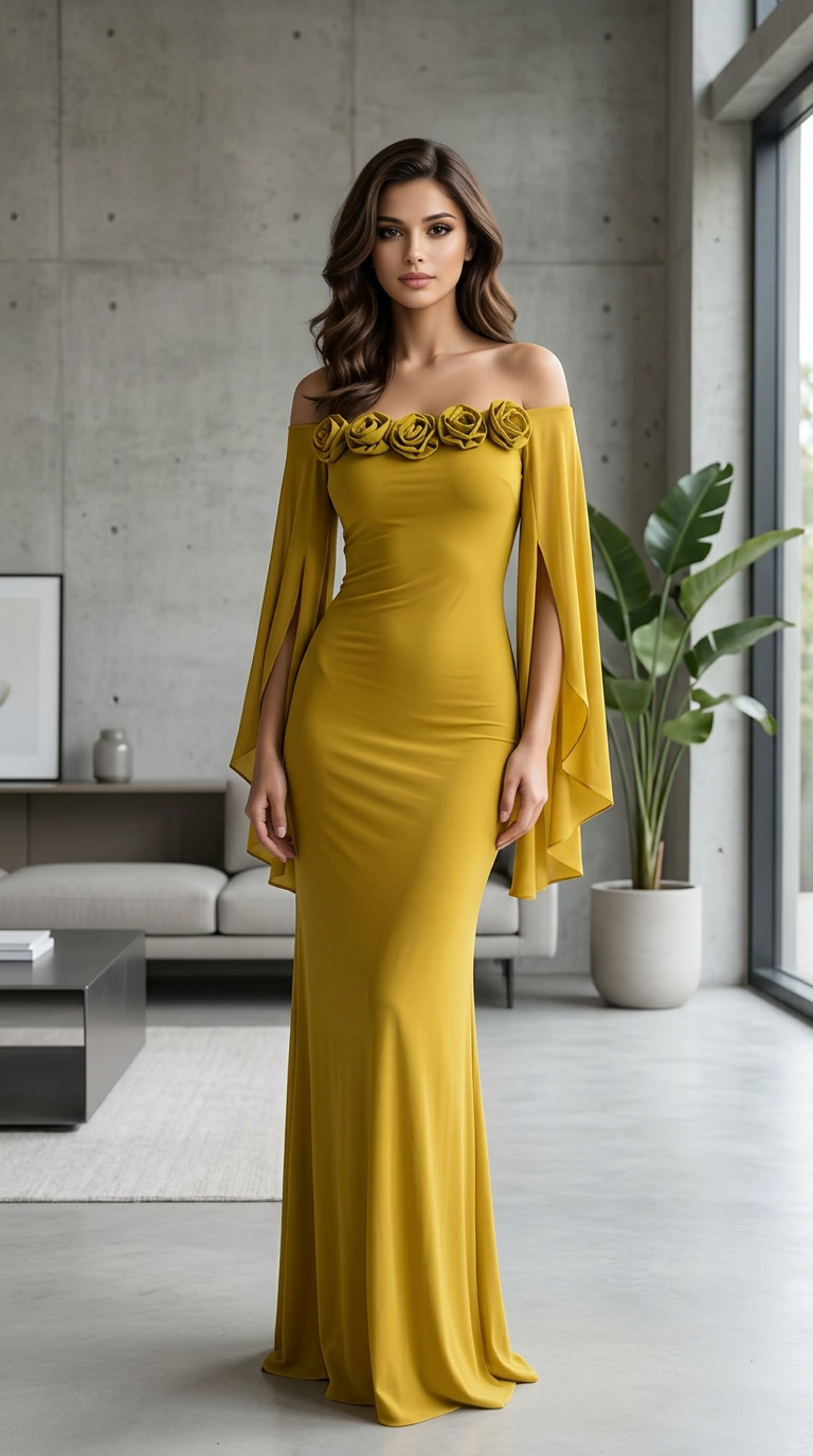 Elegant Mustard Evening Gown view 6