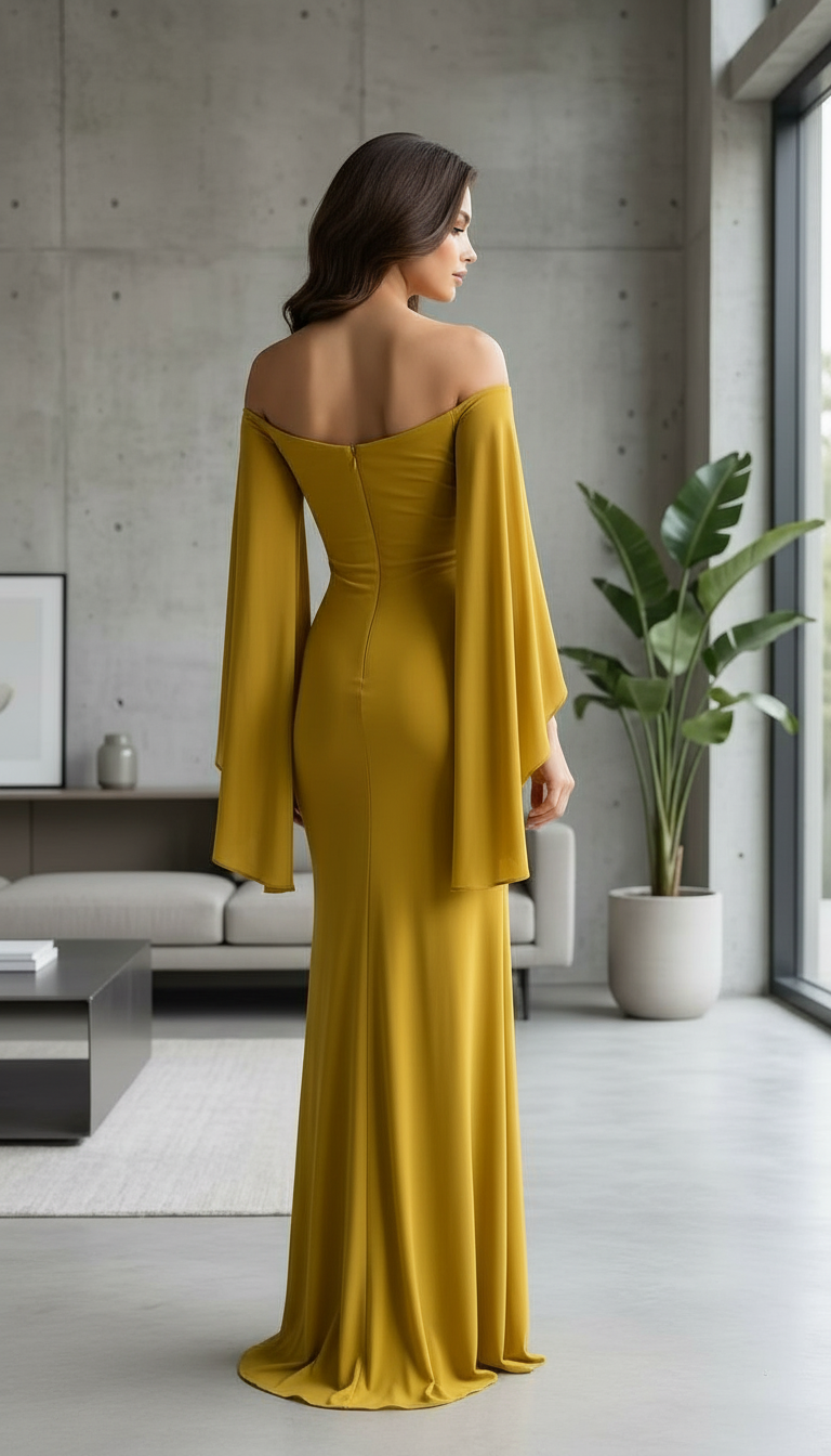 Elegant Mustard Evening Gown view 4