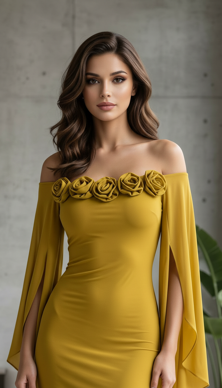 Elegant Mustard Evening Gown view 2