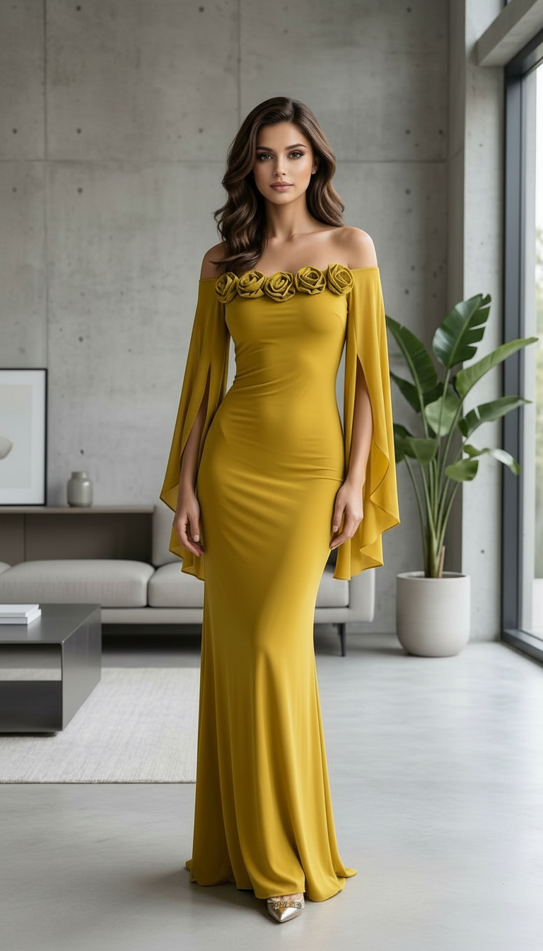 Elegant Mustard Evening Gown view 5