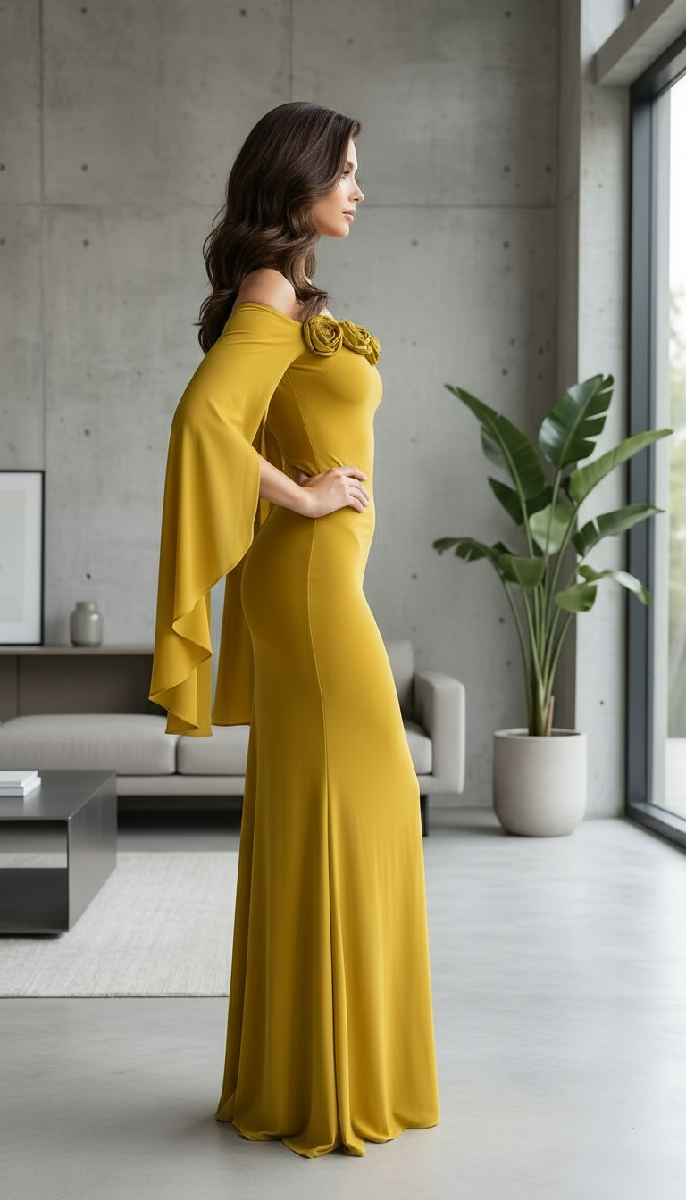 Elegant Mustard Evening Gown view 3