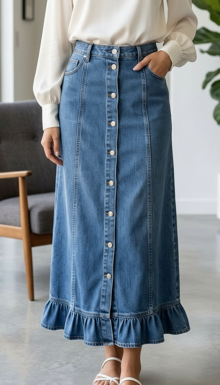 Denim Long Skirt view 3