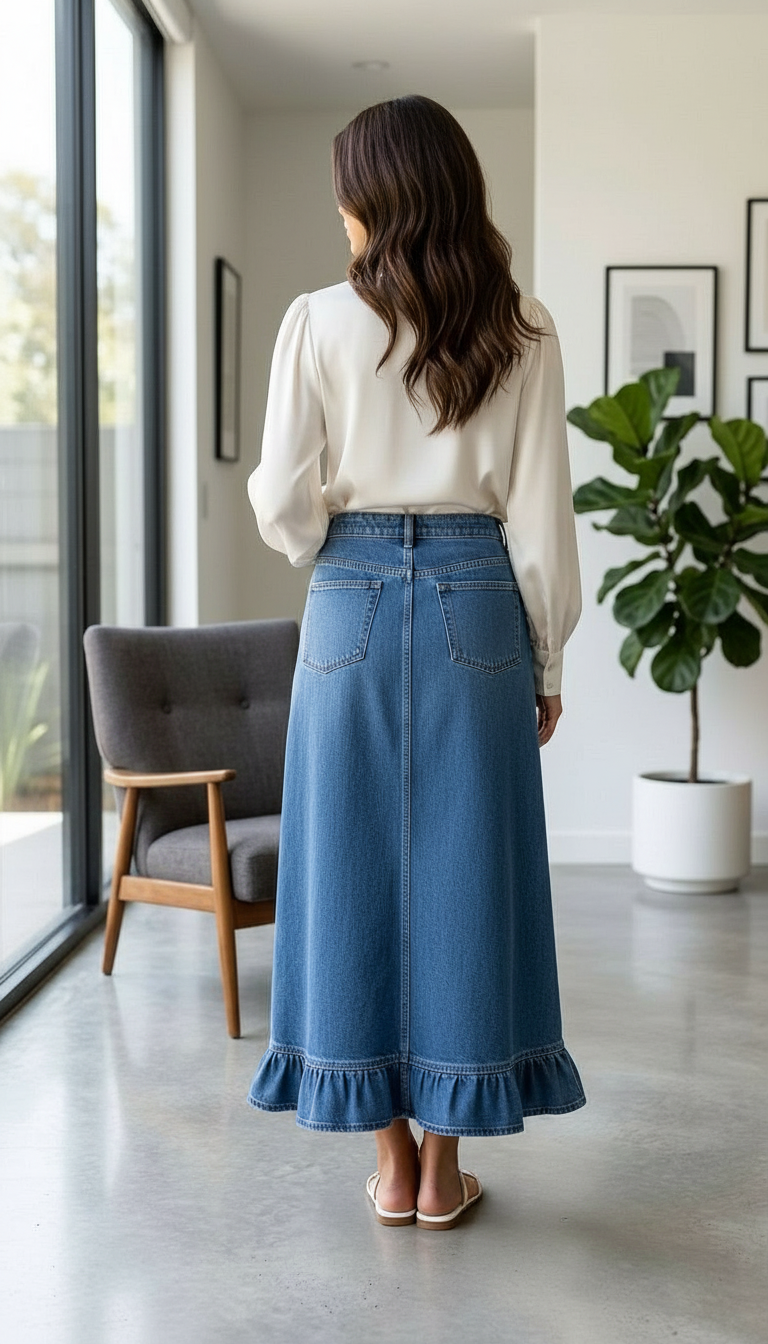 Denim Long Skirt view 4