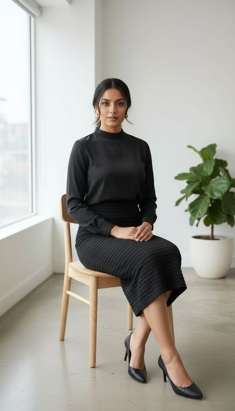 Casual Long Black Skirt view 3
