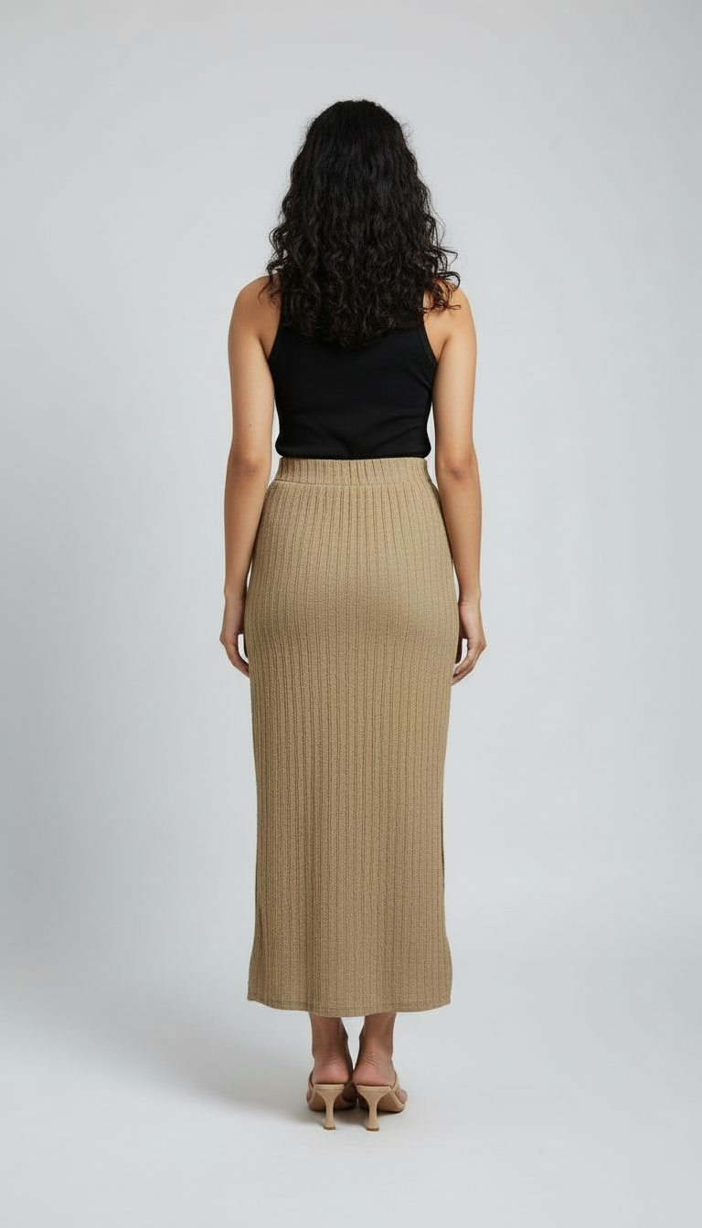 Casual Long Skirt Double Side Slit Beidge view 3