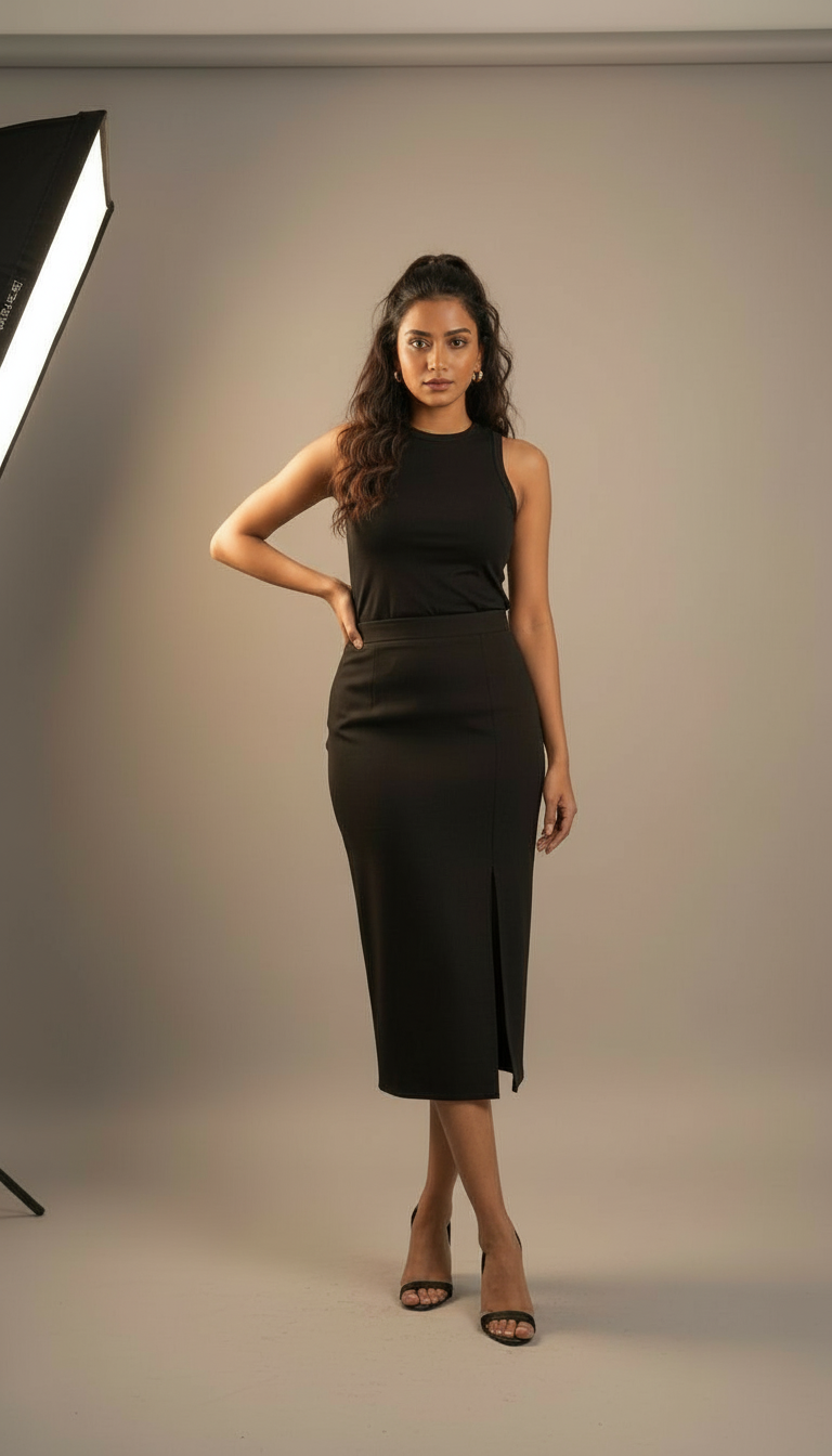Formal Black Long Skirt Side Slit view 3