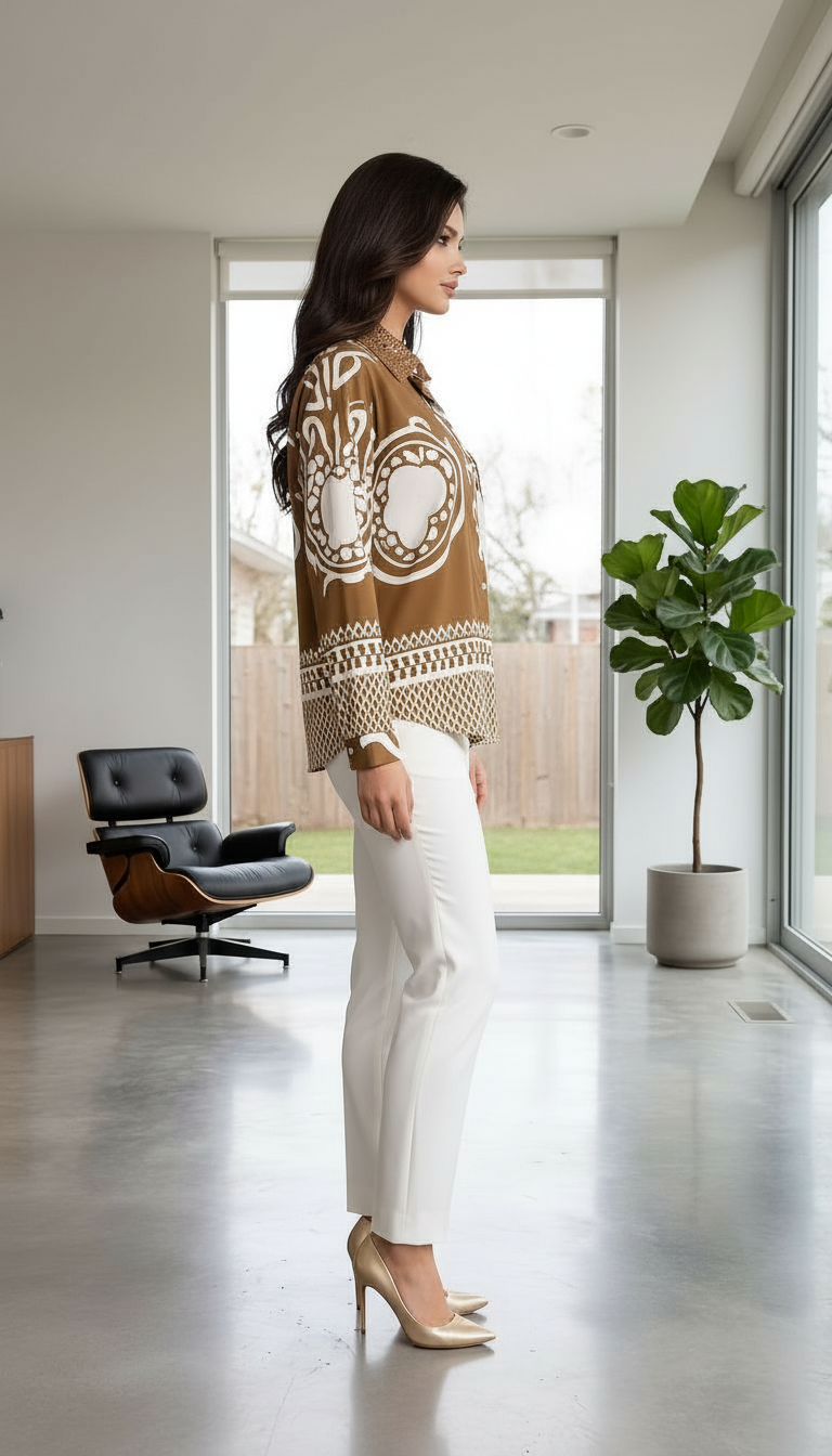 Elegant Print Shirt Brown view 3
