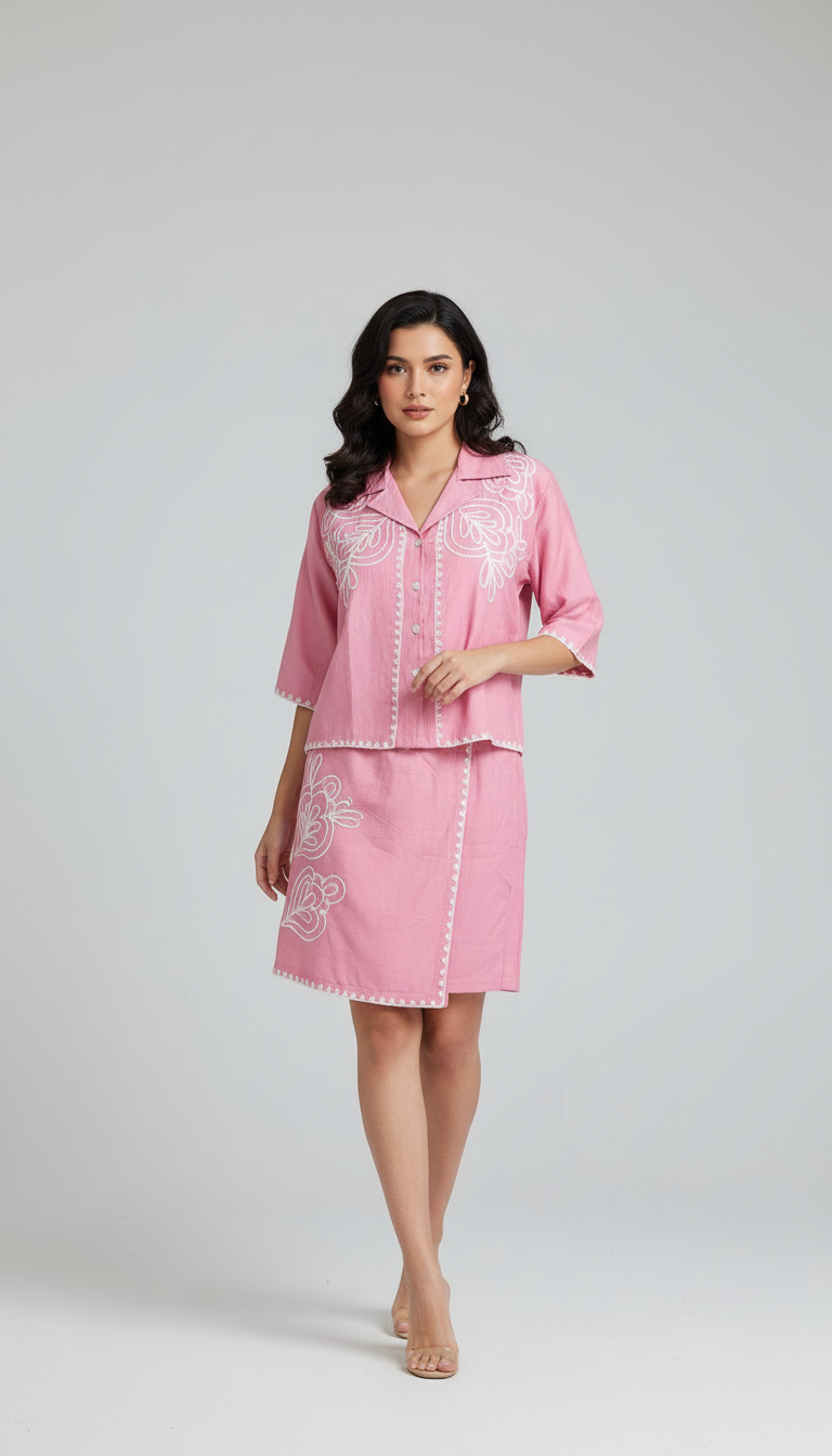Pink Embroidered Co-Ord Set view 4