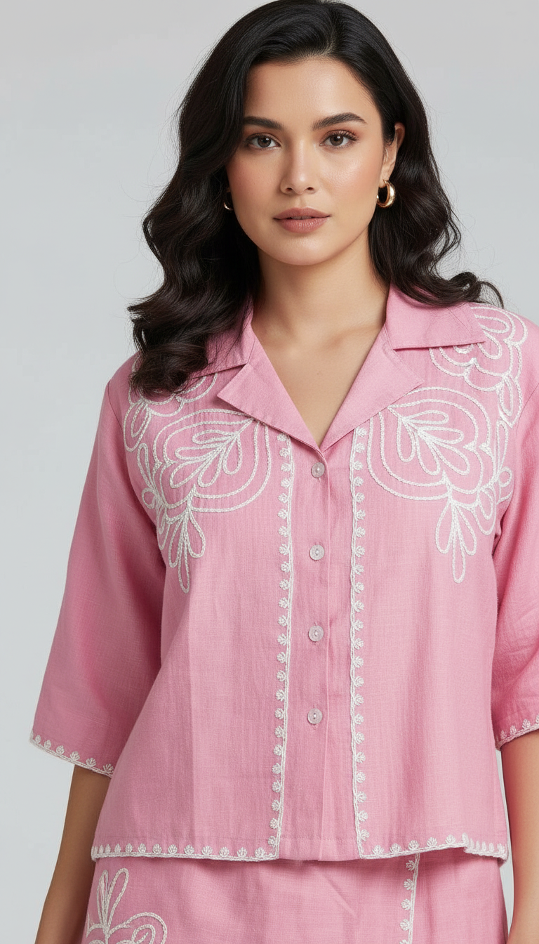 Pink Embroidered Co-Ord Set view 2