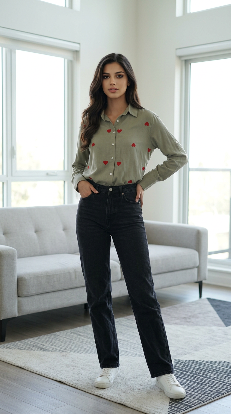 Heart Print Cotton Shirt view 4