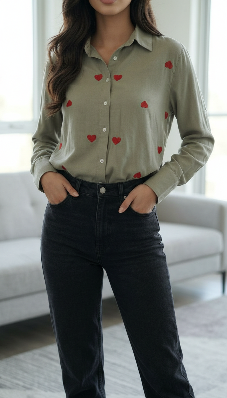 Heart Print Cotton Shirt view 2