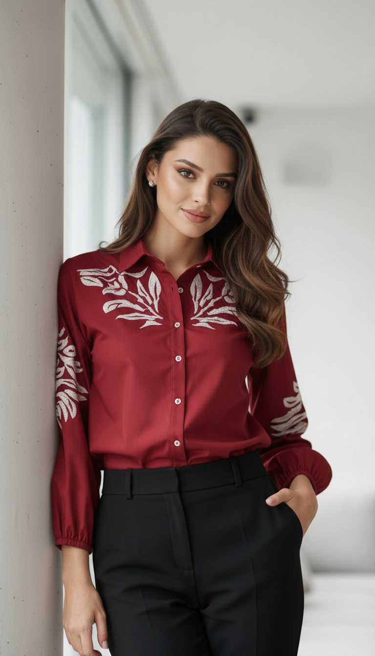 Elegant Embroidered Red Shirt view 2