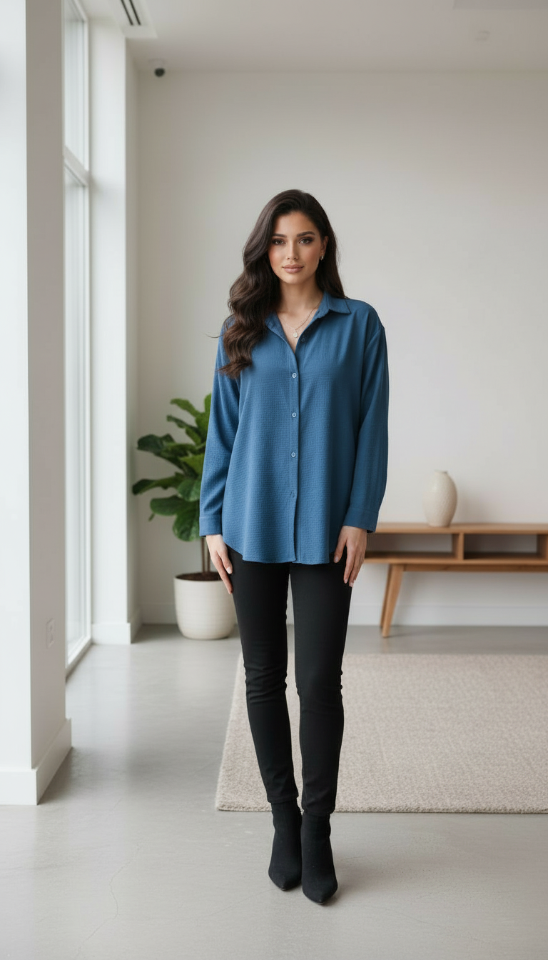 Blue Long Formal Shirt view 3