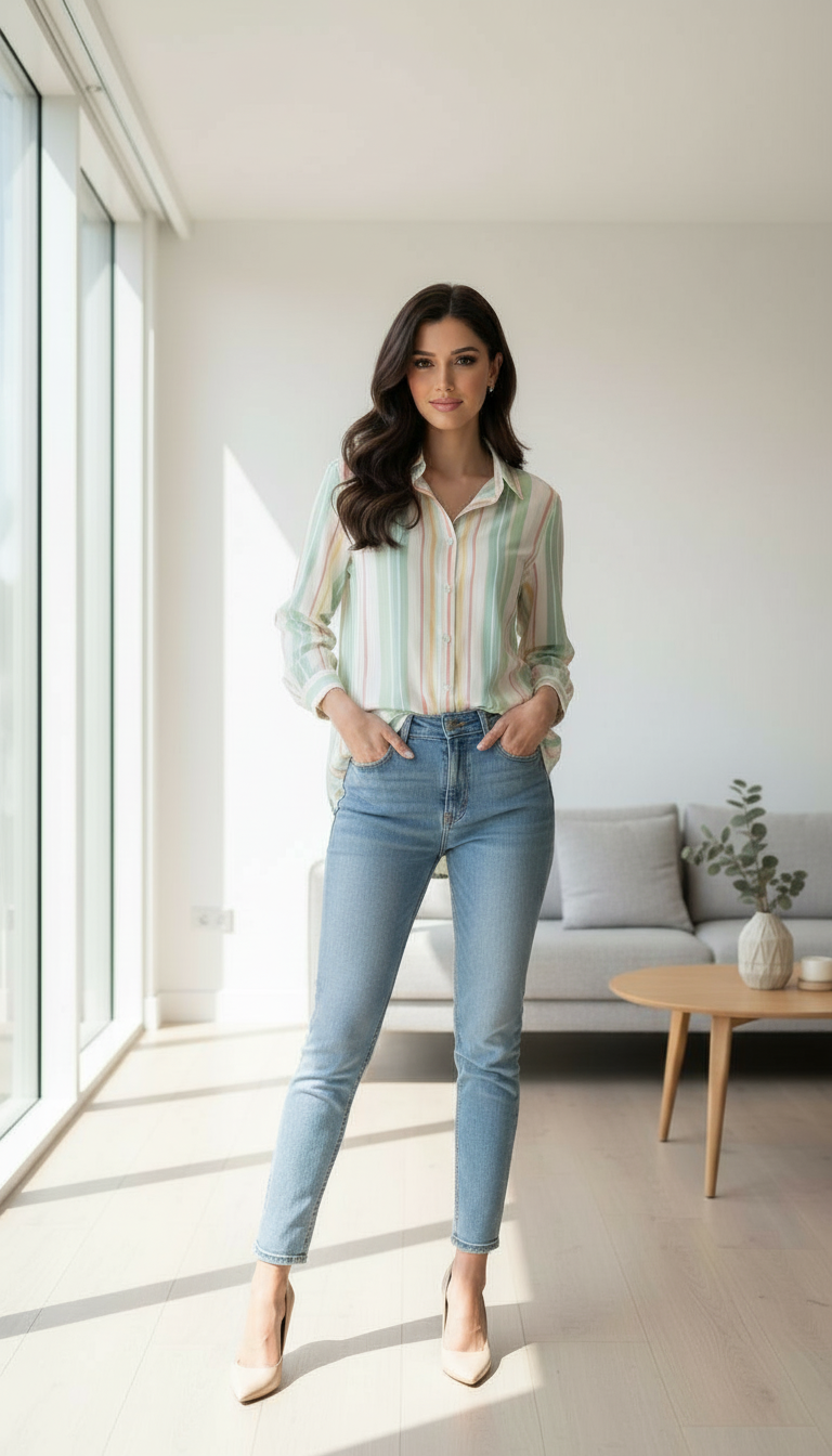 Striped Cotton Shirt Multi Colour view 3