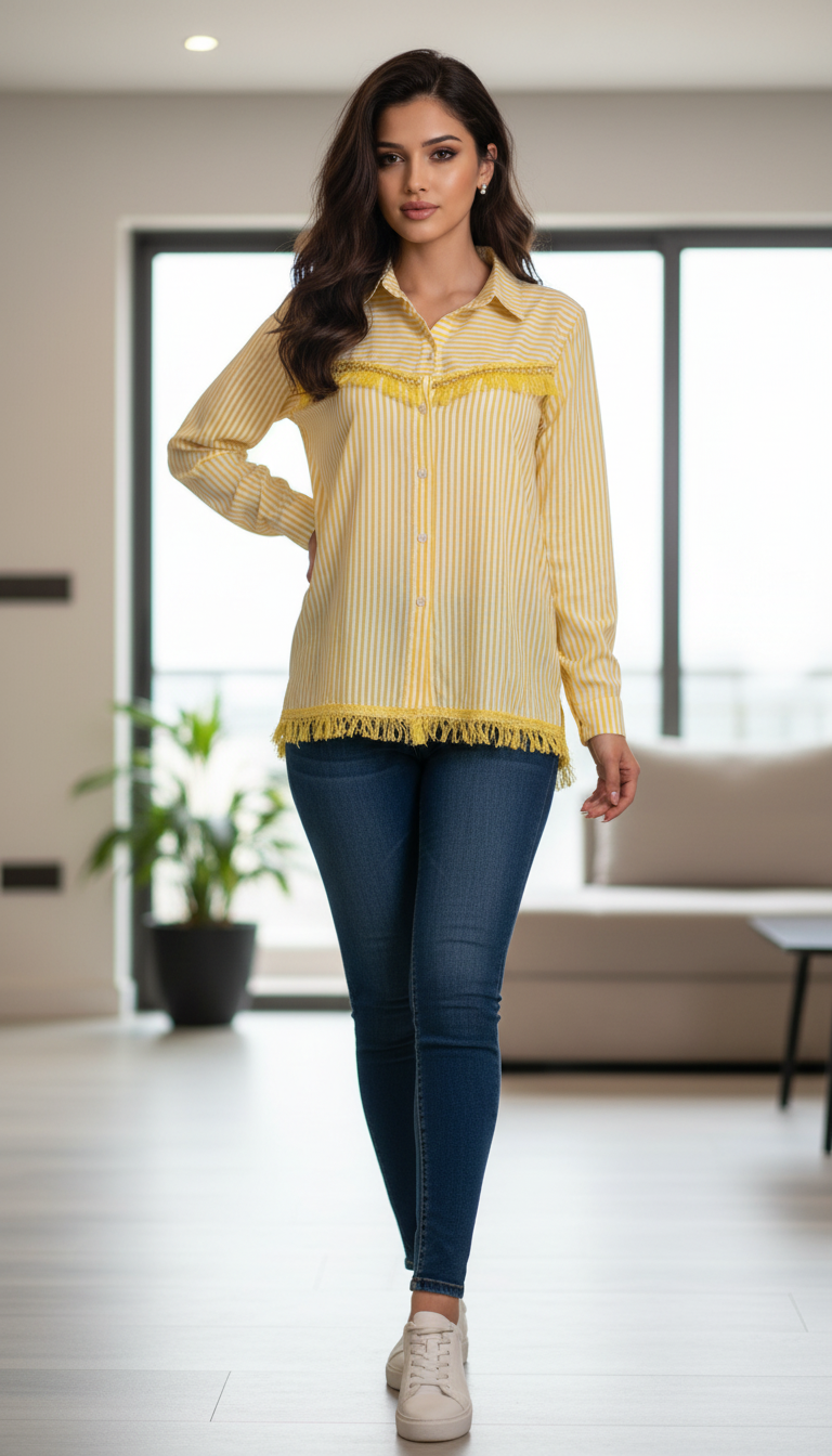 Yellow Striped Shirt Cotton view 5