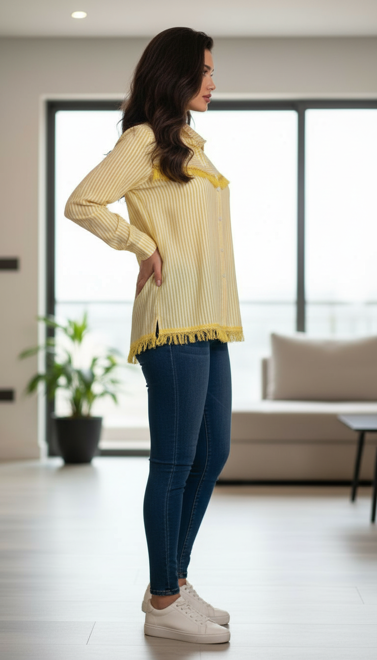 Yellow Striped Shirt Cotton view 4