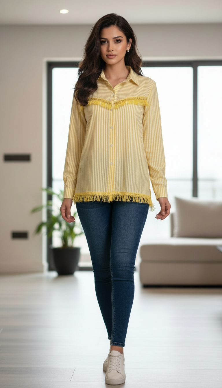 Yellow Striped Shirt Cotton view 3
