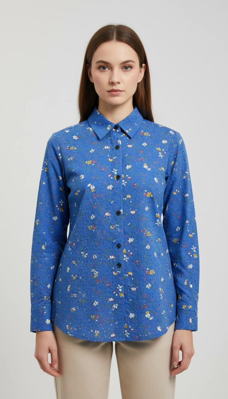 Schiffli Cotton Button-Up Shirt view 5