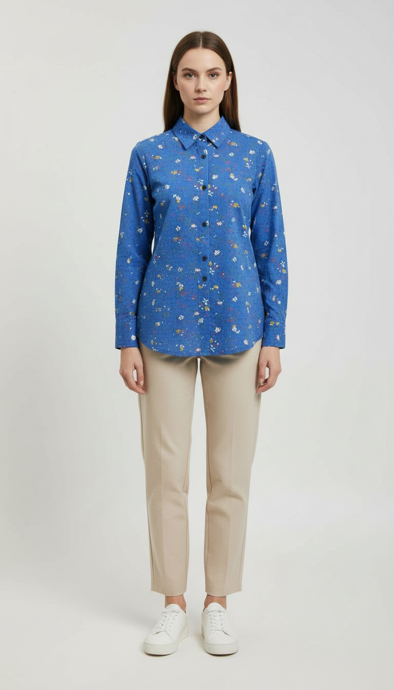 Schiffli Cotton Button-Up Shirt view 3