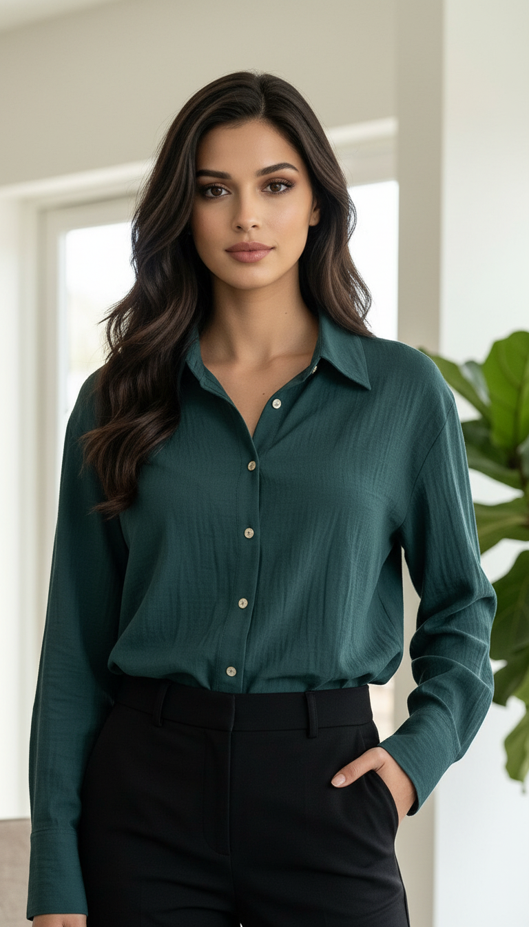 Formal Crushed Cotton Shirt Bottle Green view 2