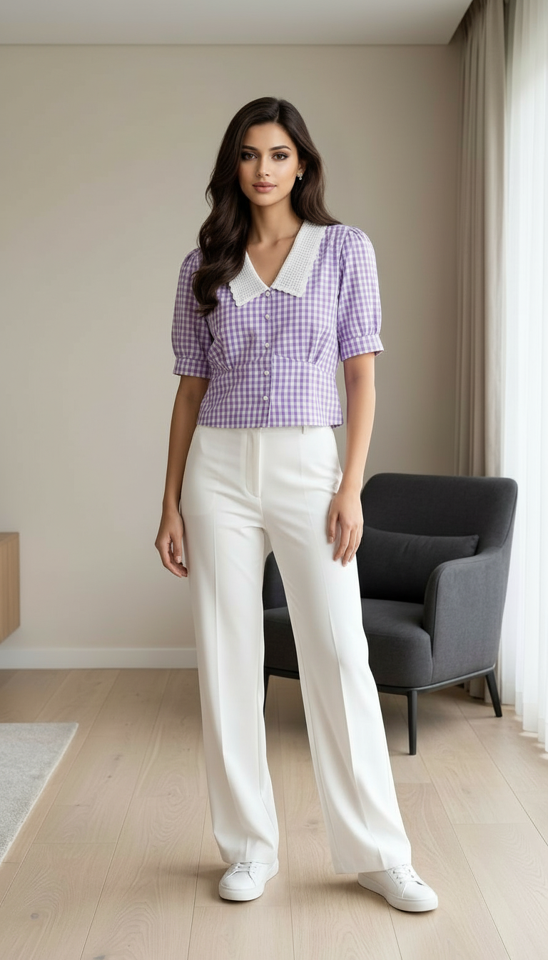 Purple Gingham Crop Top view 2