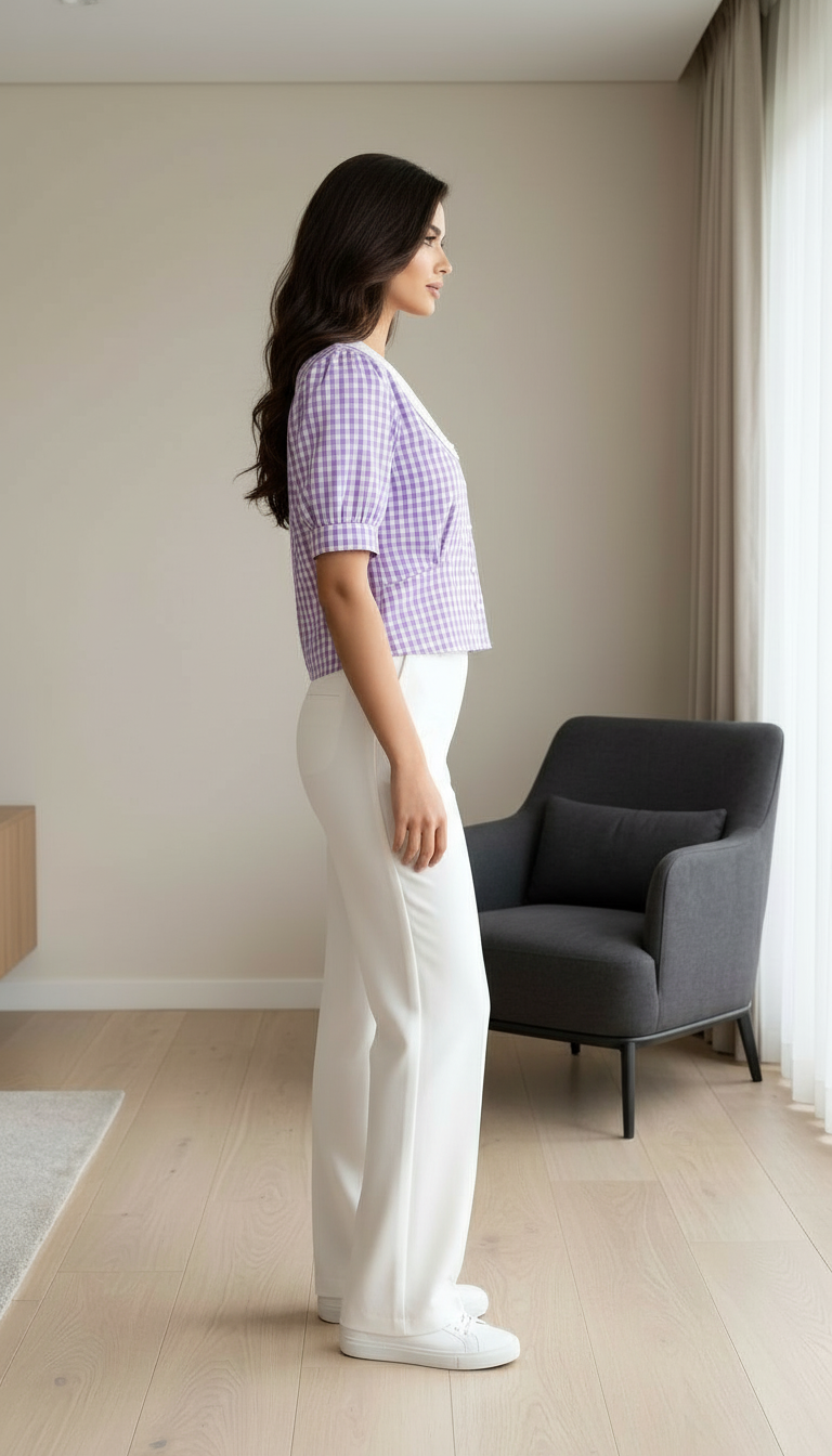 Purple Gingham Crop Top view 4