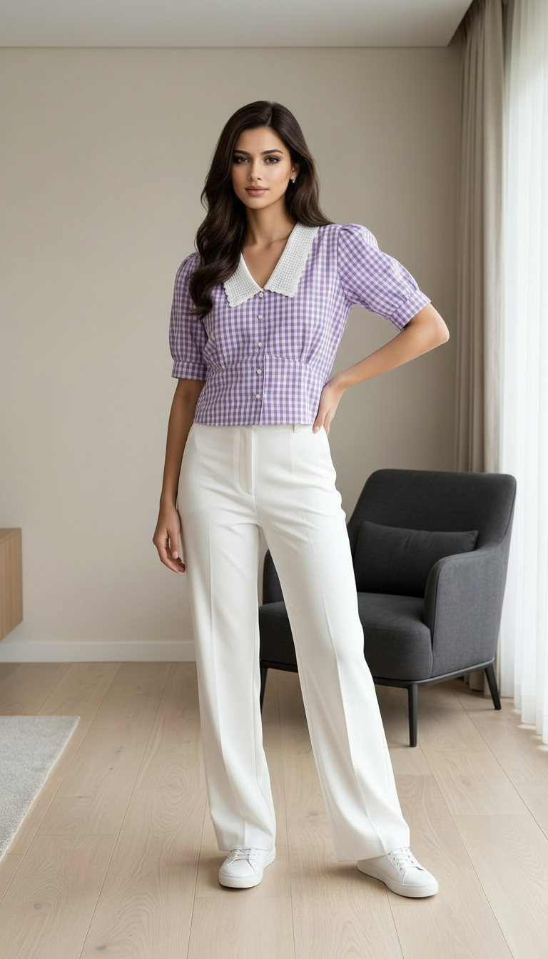 Purple Gingham Crop Top view 3