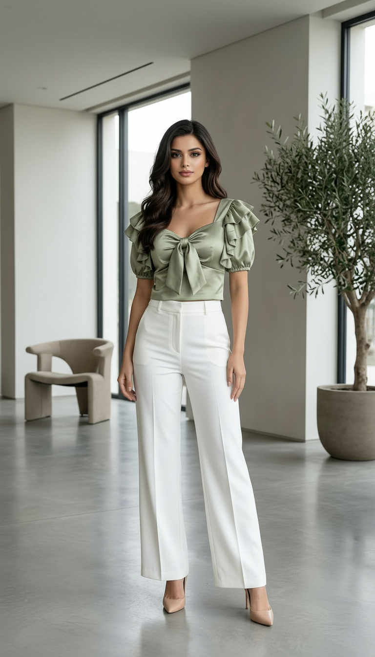 Satin Crop Top Green view 4