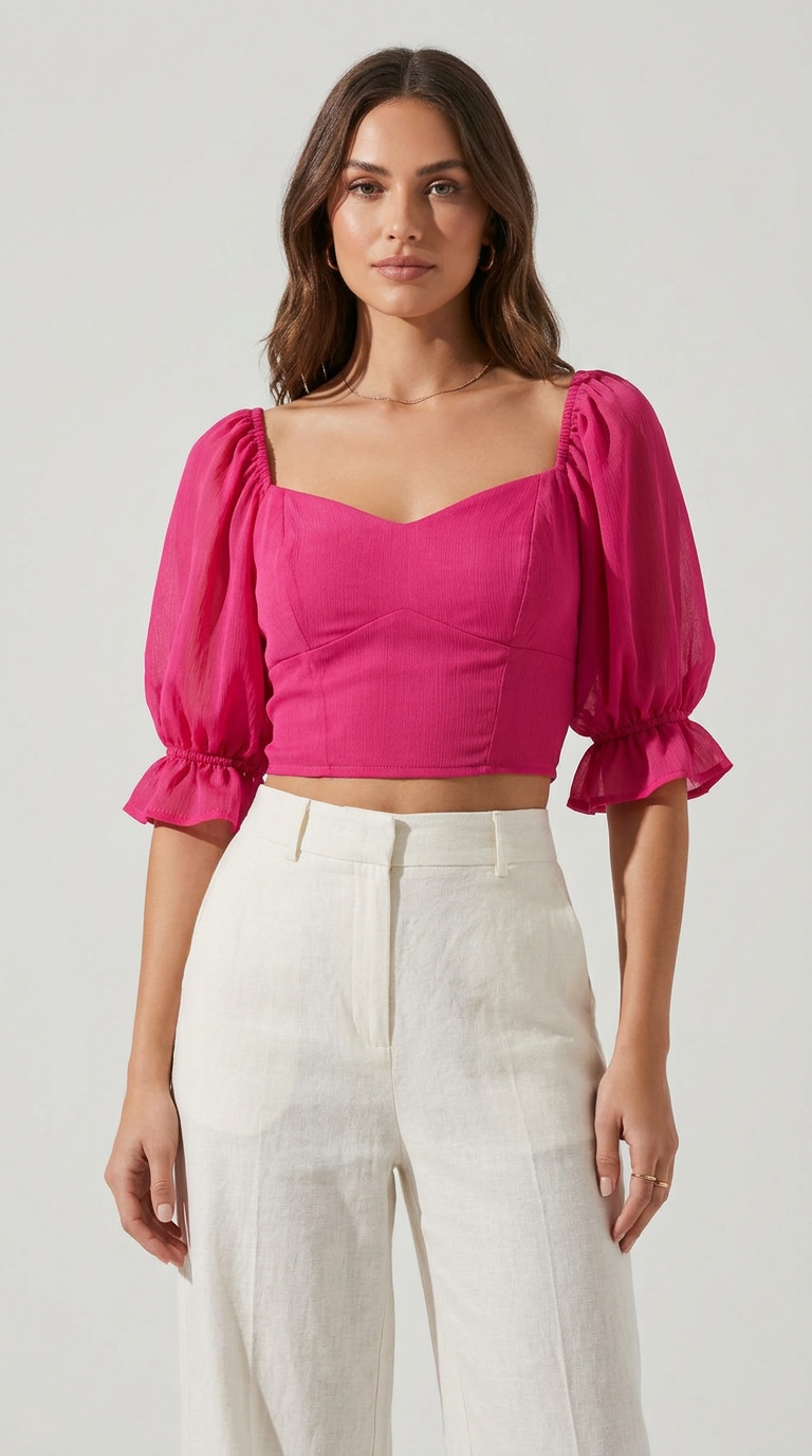 Elegant Puff Sleeve Crop Top view 4