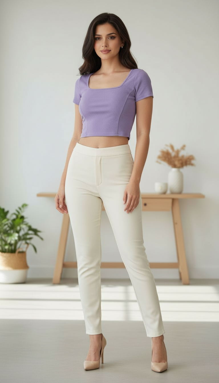 Lavender Crop Top Half Sleeve ￼ view 2